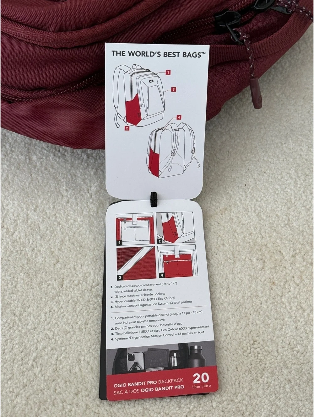 OGIO Bandit Pro 20L Backpack Burgundy NWT Willow Bend Country Club Cape Cod